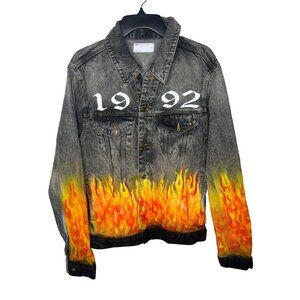 ASOS Design 1992 Flame Denim Jacket With "Da No Me Destruyas" Back Print Size XS